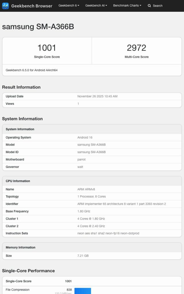 三星 Samsung Galaxy A37 5G 将搭载 Exynos 1480 处理器 性能比A36提升15%